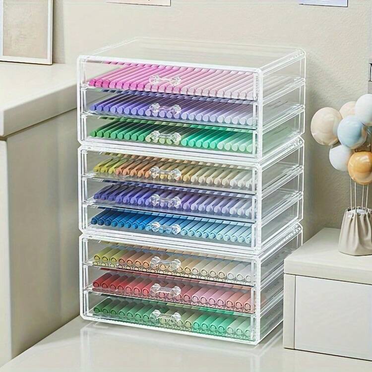 1 Hộp đựng đồ để bàn bằng Acrylic trong suốt có ngăn kéo - Hộp đựng bút, bút chì, bút dạ trong suốt dung tích lớn - Phụ kiện để bàn sáng tạo cho học sinh - Đồ dùng văn phòng đa năng và giá đựng băng dính - 3 ngăn trong suốt - Xem 3