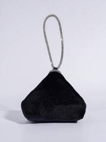 Bolsa de Mão Pequena para a Noite, Veludo Preto, Tachas, Clutch, Forma Assimétrica, Porta-moedas de Batom, Bolsa Pequena da Moda