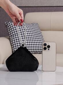 Bolsa de Mão Pequena para a Noite, Veludo Preto, Tachas, Clutch, Forma Assimétrica, Porta-moedas de Batom, Bolsa Pequena da Moda