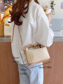 Mini Minimalist Straw Bag Top Handle Zipper - Multicolor - View 7