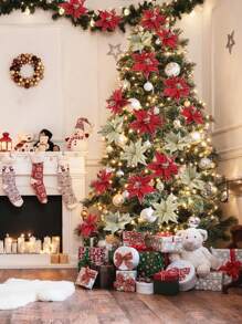 1 pieza de 28 cm Flor de Navidad artificial de peluche color dorado champán para decoración navideña