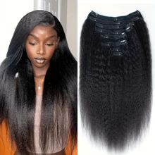 Kinky Straight Clip In Hair Extensions Human Hair Wigs 120g 8pcs 18clips Double Weft Clip Clip In Hair Extensions Real Human Hair Beginner Friendly (16-26 Inch, Natural Color, 120g)