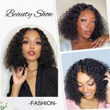 Glueless Wigs Curly Bob Wigs Human Hair Water Wave Pre Cut Lace Front Wigs Human Hair Upgraded No Glue Ready And Go 4x4 Transparent Lace Closure Wigs Human Hair For Women Natural Black - Black - View 9