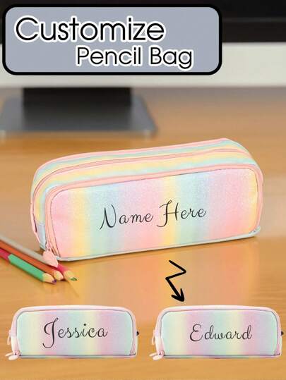 1 pieza Bolsa de lápices con capacidad grande y nombre personalizado, estuche de lápices multifuncional y de múltiples bolsillos, neceser de maquillaje personalizado con su nombre, bolsa para crayones de colores | Neceser de maquillaje de viaje | Artículos de tocador pequeños, Bolsa de lápices multifuncional | Bolsa de viaje | Neceser | Bolsa con cremallera para cosméticos | Organizador de útiles escolares, regalo para estudiante, pequeño regalo, regalo de Navidad para hija