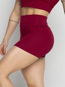 Women's Basic High Waist Fitness Shorts Non-Transparency Polyamide Gym Mid-Thigh Shorts - Màu Đỏ Sâu - Xem 2