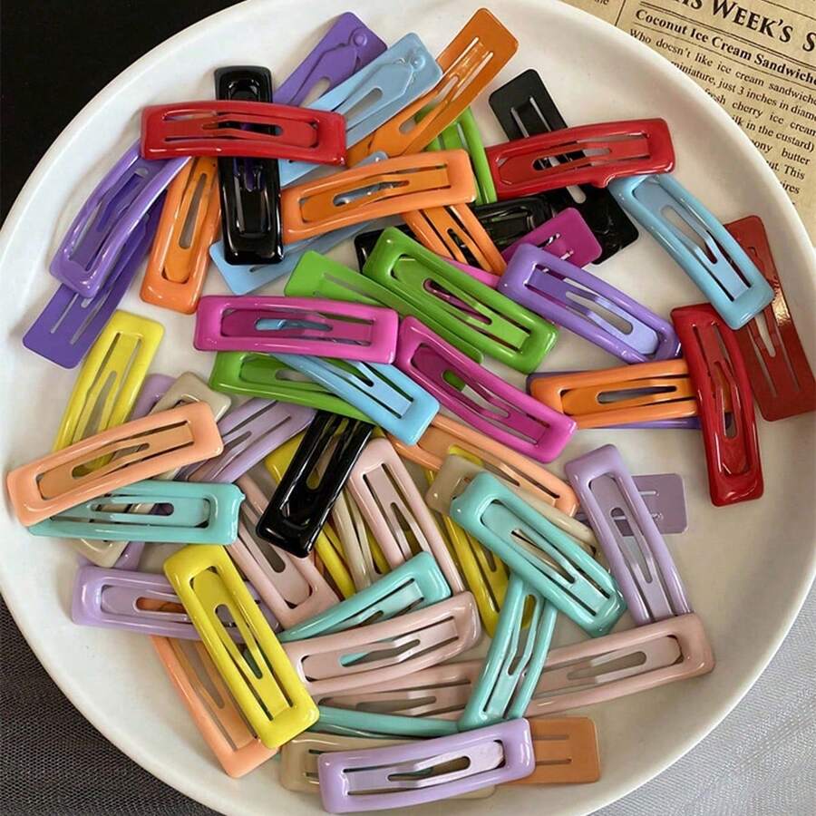 30pcs Y2K Style Candy Color Glossy Cute Aesthetic Girl Hair Clips, Small Claw Clips For Bangs, Fashion Accessory For Daily Outfit - Multicolor - View 1