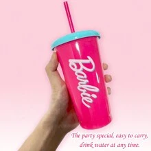 Miniso Barbie Sunlight Shimmer Series Straw Plastic Cup Set (4 Pcs/520mL/17.65 Oz), Plastic With Glittering Design, Leak-Proof Lid & Reusable Straw, Ideal For Picnics, Pool Parties & Daily Beverages(1 PC) - Multicolor - View 4