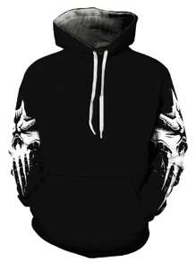 Felpa con cappuccio da uomo con motivo a teschio e mostro, casual e alla moda, pullover a maniche lunghe per primavera e autunno, adatto come regalo, leggero e traspirante, ideale per uso all'aperto