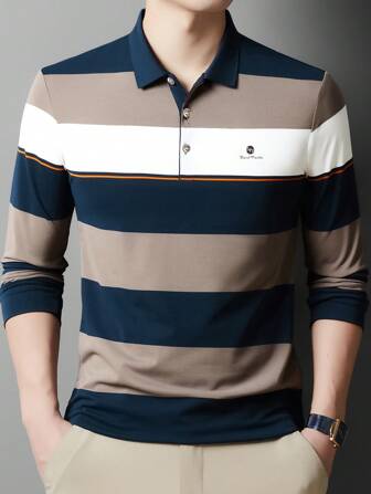 Men's Striped Polo Shirt, Light Fabric For Spring/Autumn