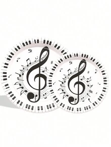 Juego de 24 piezas, hecho de materiales que incluyen platos de papel desechables, platos de papel con tema de notas de piano, platos de papel de 7 pulgadas, cartón de 9 pulgadas, platos de fiesta desechables, materiales, platos de papel, accesorios de fiesta, decoraciones de fiesta, platos para postres, utilizados para fiestas, reuniones, barbacoas, picnics, campamentos, regalos para mamá, fiestas temáticas de cumpleaños y juegos de cubiertos, platos, pañuelos, vasos de papel, decoración del hogar - Multicolor - Ver 3