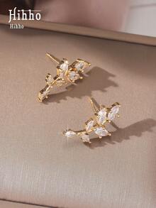 Hihho 2 Cặp bông tai đính đá Zirconia lấp lánh thời trang cá nhân hóa hình hoa dành cho bé gái, phù hợp với trang phục hàng ngày, món quà tuyệt vời - Vàng - Xem 3