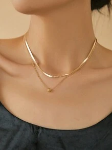 2 件/套女士多层金铜珠项链，轻质奢华扁平链条颈链项链配饰 - 金黃色 - 查看 1