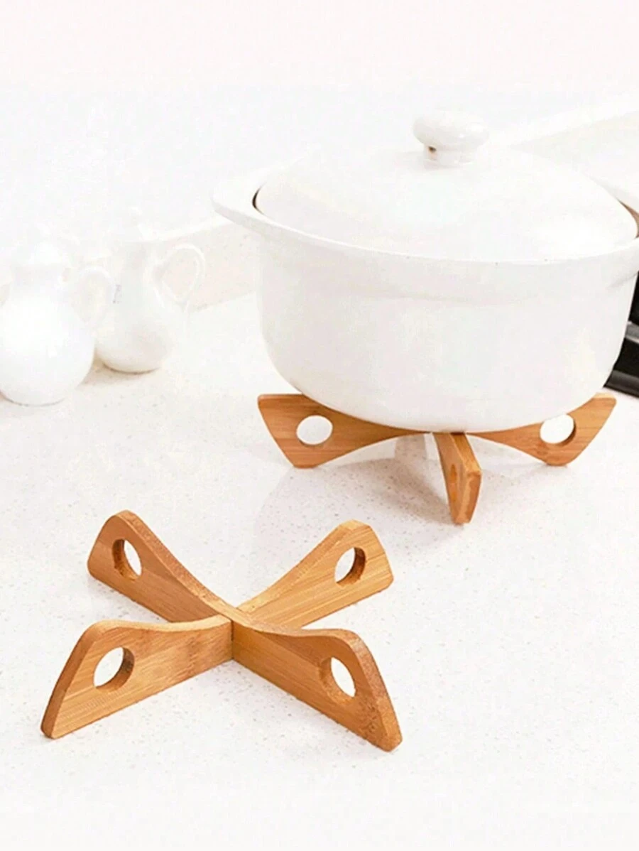 2Pcs Bamboo Heat-Resistant Bowl Pot Holders & Trivet Coasters - Khaki - View 1