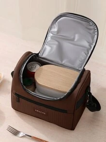 1 pieza Bolsa de almuerzo aislada de gran capacidad de 8L, de poliéster suave con cierre, impermeable y a prueba de fugas, reutilizable con correa para el hombro ajustable para usar con la mano o cruzada. Diseño de colores sólidos y acolchado multicolor, ideal para oficina, escuela, picnic, playa - Bolsa refrigeradora congelable para adolescentes, adultos, profesores