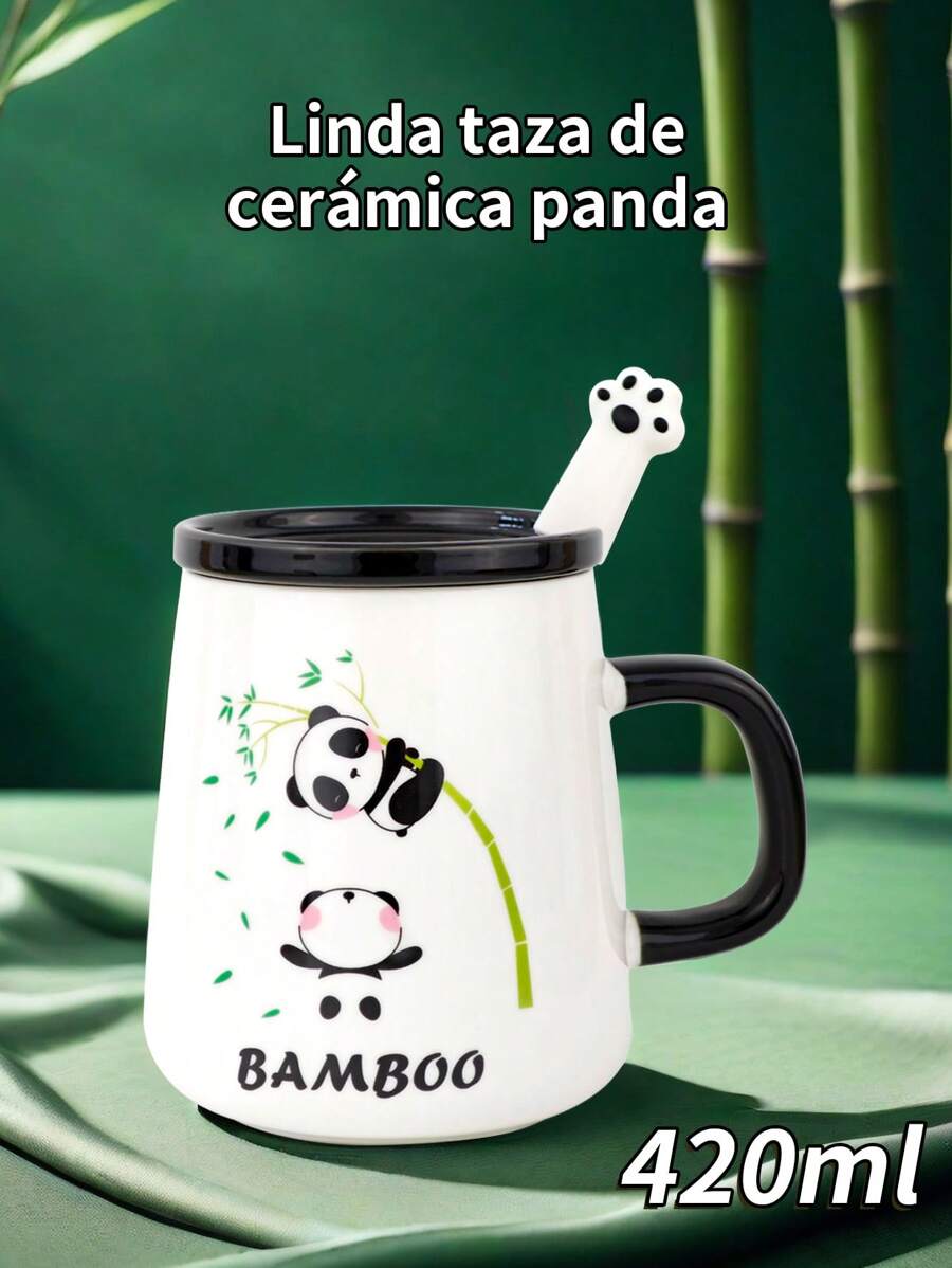 1 Piece Adorable Style Ceramic Mug With Panda Design And Panda Themed Spoon. Perfect As A Water Glass Or Coffee Mug, This Unique Style Mug Is Ideal As A Birthday Gift. It Is A Great Choice For Home, Office, Restaurants And Coffee Shops, As Well As A Couples Mug With A Lovely Touch.