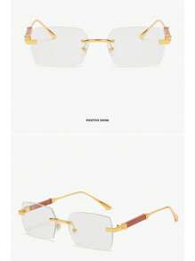 1 Piece Unisex Fashion Rimless Frame Glasses, Fashionista Fashion Accessory For Summer Beach Or Driving, Street Style Look Sunglasses And Suitable To Wear With Sweater, Jacket, Sweatshirt, Hoodie, Leather Pants And Cargo Pants - 無色 - 查看 5