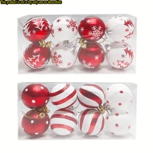Set de 8 bolas de Navidad pintadas en rojo y blanco, con un estilo de pintura elegante, en combinación de colores rojo y blanco, adecuado para la decoración de fiestas de Navidad - Multicolor - Ver 6