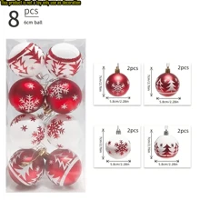 Set de 8 bolas de Navidad pintadas en rojo y blanco, con un estilo de pintura elegante, en combinación de colores rojo y blanco, adecuado para la decoración de fiestas de Navidad - Multicolor - Ver 4