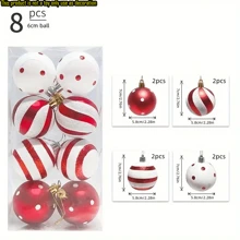Set de 8 bolas de Navidad pintadas en rojo y blanco, con un estilo de pintura elegante, en combinación de colores rojo y blanco, adecuado para la decoración de fiestas de Navidad - Multicolor - Ver 3