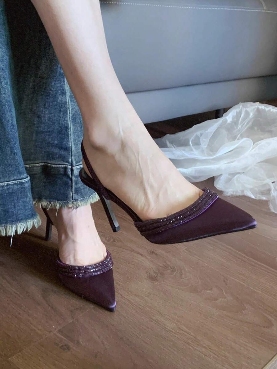 2024 New Pumps Women Purple Crystal High Heels PointedToe