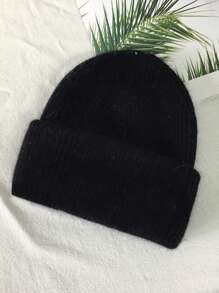 1pc White Knit Cuffed Beanie Hats For Women Winter Fur Knitted Caps Soft Slouchy Warm Snug Snow Ski Running Adult Knit Hat - White - View 3