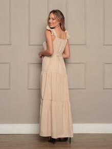 Women's Long Dress With Belt - Màu be - Xem 2