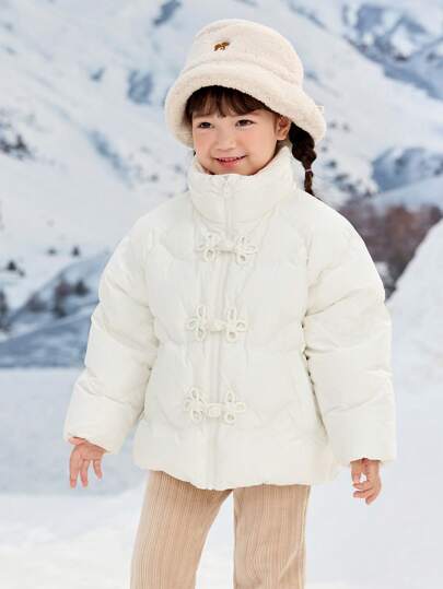 Balabala Girls' Short Down Jacket New Chinese-Style Winter 2024 Collection With Stand-Up Collar