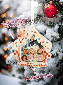 1pc Custom Face Ornament, Personalized Family Faces Ornament, Shake Ornament 2024 Gift For Family, House Shape Hanging Accessories Ornaments Memorial Decoration, Custom Ornament, 1-6 Portraits, Scene Decor, Room Decor, Home Decor, Holiday Party Decor, Decor, Best Gift For Holiday, Best Gift, Gift For Dad/Mom/Her/Him/Girlfriend/Boyfriend, Anniversary Gift, Housewarming Gifts Birthday Graduation