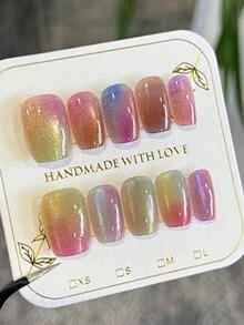 Monina 30 件精美猫眼美甲贴纸，彩虹糖猫眼水晶，手工渐变，半透明，甜美糖果玻璃珠猫眼，时尚迷人，朦胧星空，节日送给女性的完美礼物 - 珊瑚粉 - 查看 8