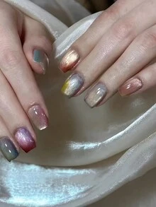 Monina 30 件精美猫眼美甲贴纸，彩虹糖猫眼水晶，手工渐变，半透明，甜美糖果玻璃珠猫眼，时尚迷人，朦胧星空，节日送给女性的完美礼物 - 珊瑚粉 - 查看 3