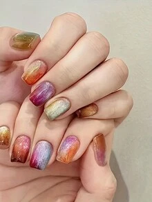 Monina 30 件精美猫眼美甲贴纸，彩虹糖猫眼水晶，手工渐变，半透明，甜美糖果玻璃珠猫眼，时尚迷人，朦胧星空，节日送给女性的完美礼物 - 珊瑚粉 - 查看 5