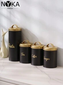 NYKAINMAN Multi-Purpose Reusable Metal Containers, Suitable For Tea, Sugar, Coffee Beans, Food Storage, Kitchen Essentials - Black - View 1