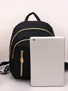 1 件迷你男女通用时尚帆布拉链背包，适合日常使用（带手提和背包带，款式随机，随机发货 - 黑色包+A - 查看 3