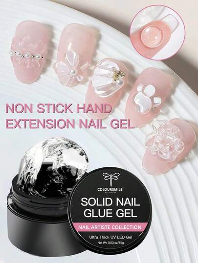 COLOURSMILE 15g fast nagellim, lämplig för mjuka gelnagelstickers, starka transparenta akrylnagelstickers, lösnagelstickers, hårt gelnagellim, för gör-det-själv-manikyr, härdning med UV-lampa för hemmabruk