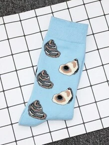 1双男士北极虾等海洋元素图案袜子，穿上这双袜子探索海洋的奥秘，追寻梦想，秋季 - 彩色 - 查看 9