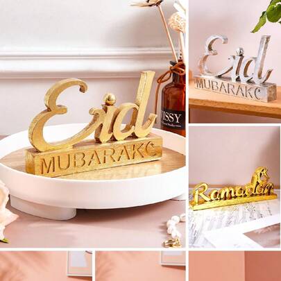 1pc Đồ trang trí chữ Eid Mubarak Ramadan bằng vàng/bạc sáng tạo, Đồ trang trí chữ bằng chất liệu nhựa phong cách cổ điển, Quà tặng đáng yêu cho Eid Al-Fitr Trang trí nhà cửa, tiệc tùng và sự kiện
