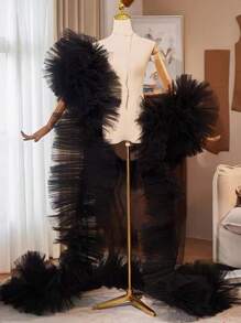 欧美风格新娘网眼披肩/裹身裙，非常适合婚礼派对主持人，带尾巴万圣节服装秋季女士服装