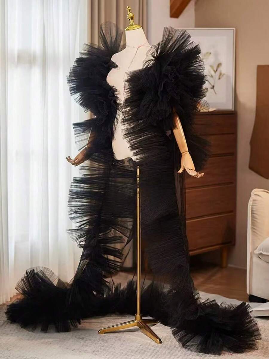 欧美风格新娘网眼披肩/裹身裙，非常适合婚礼派对主持人，带尾巴万圣节服装秋季女士服装