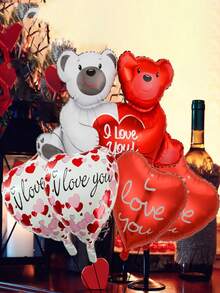 kumozawa 6 件情人节气球装饰，包括红白“我爱你”心形气球、大型 3D 泰迪熊气球，适合特殊夜晚、情人节、周年纪念、求婚、婚礼的浪漫装饰 - 查看 2
