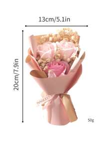 1 pièce Bouquet de fleurs artificielles comprenant 3 roses artificielles, gypsophile, papier d'emballage, taille 20 cm x 13 cm, fleurs de savon préservées convenant pour les mères, les meilleures amies, les anniversaires, la fête des mères, la Saint-Valentin, les faveurs de mariage, la décoration de la maison pour les fêtes, la Saint-Valentin, le cadeau de remise des diplômes