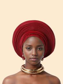 1件优雅重工闪光面料多层可调节头巾帽穆斯林非洲帽，适合日常佩戴、婚礼和派对、睡眠时佩戴。 - 彩色 - 查看 21