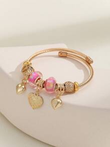 1 件波西米亚风格金色金属串珠心形吊坠手链，适合女性日常佩戴和节日礼物 - 愛心 - 查看 6