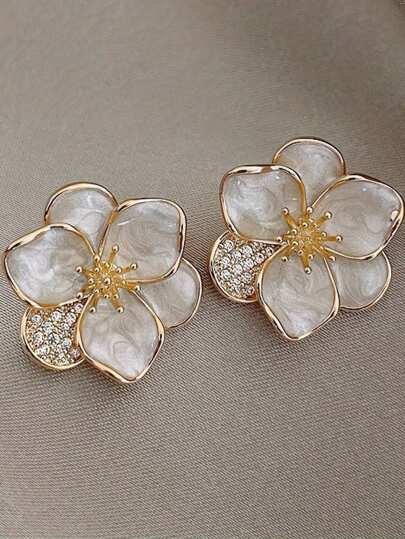 1 par de pendientes con diseño de flor, estilo sencillo y elegante adecuado para joyas de novia de boda, regalo de joyería para mujeres en citas, Día de San Valentín