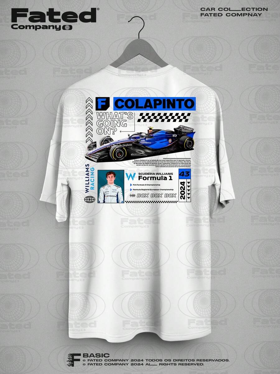 T-Shirt Driver Franco Colapinto #43 Williams Team - Fated Car 100% Cotton - 白色 - 查看 1
