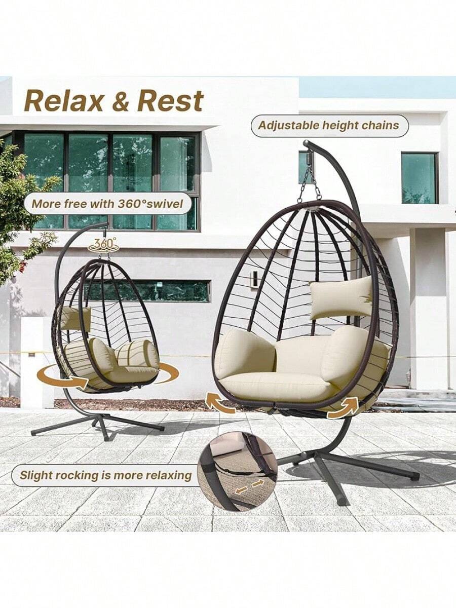 Hanging Egg Chair With Stand, Indoor Outdoor Wicker Rattan Egg Swing