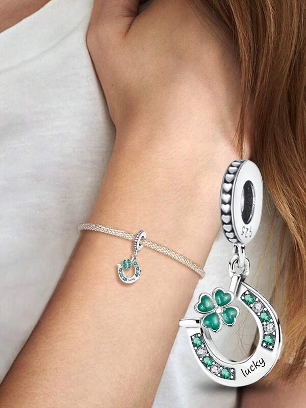 1 peça elegante de prata esterlina 925 com trevo de quatro folhas, contas adequadas para pulseiras femininas, fabricação de joias faça você mesmo e roupa diária, decoração de joias combinando para meninas