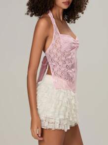 Women's Y2K Sexy Halter Tank Tops Slim Fit Lace See Through Backless Tie Up Sleeveless Vests Summer Going Out Crop Tops Streetwear Clubwear - 粉色 - 查看 3