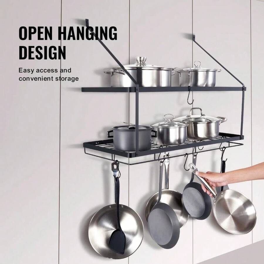 SKYSHALO Pot Rack Wall Mounted 30 Inch Pot And Pan Hanging Rack, Pot