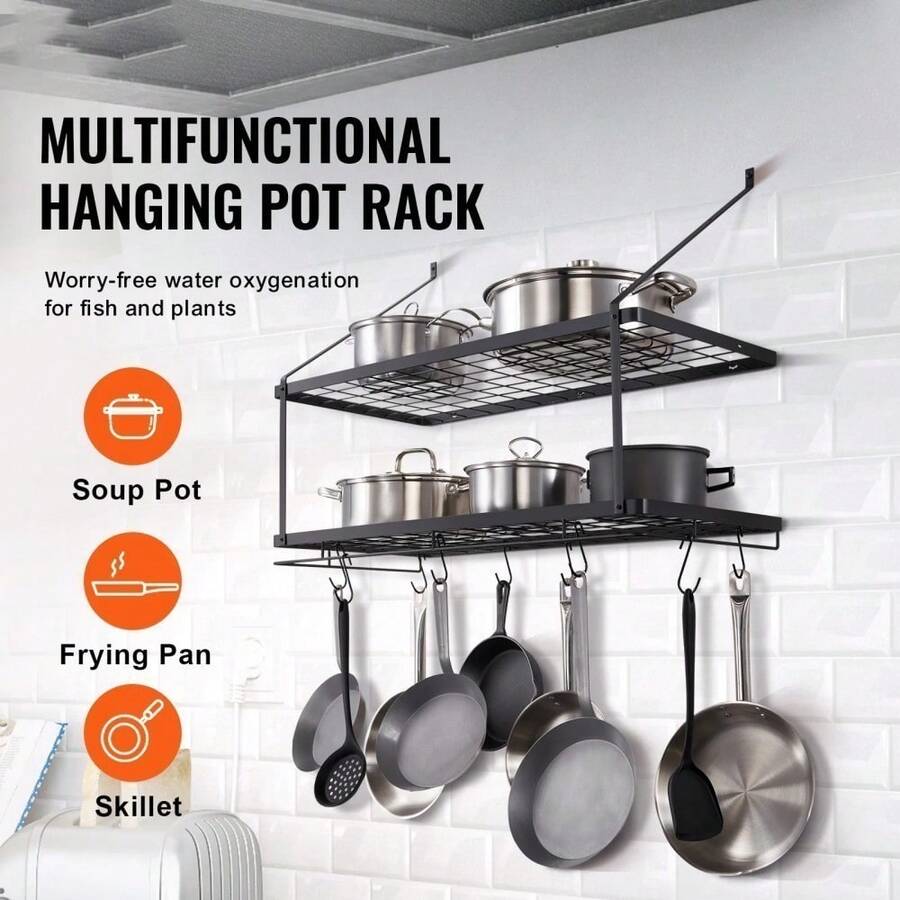 SKYSHALO Pot Rack Wall Mounted 30 Inch Pot And Pan Hanging Rack, Pot