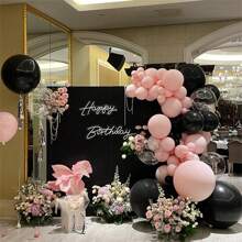 136 件黑色和粉色气球花环拱门套装带透明气球，18 12 10 5 英寸不同尺寸包装派对乳胶气球适用于情人节生日节日派对装饰